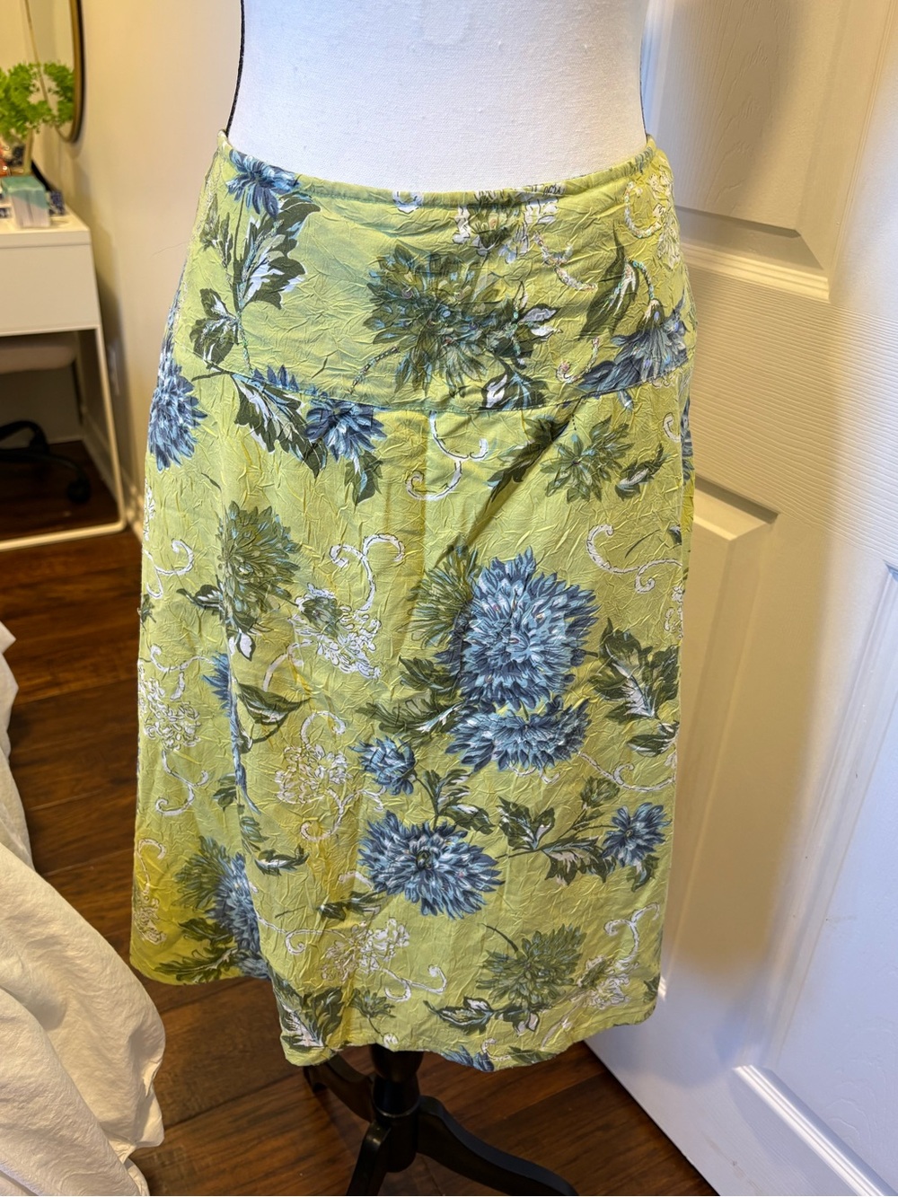 Vintage Point Zero Chartreuse Floral Sequin Midi Skirt Size 16 Y2K Boho